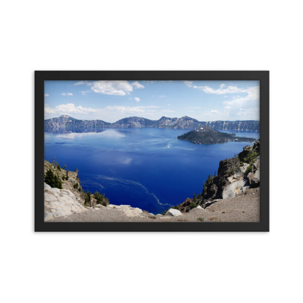 Crater Lake Wizard Island enhanced matte paper framed poster (in) black 12x18 transparent 654af24a01e7c